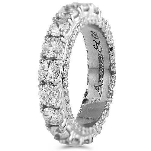 18K White Solid Gold Womens Diamond Prong Eternity Ring Band With Stones On Sides 3.00 Ctw