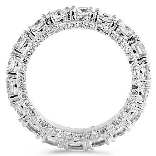 18K White Solid Gold Womens Diamond Prong Eternity Ring Band With Stones On Sides 3.00 Ctw