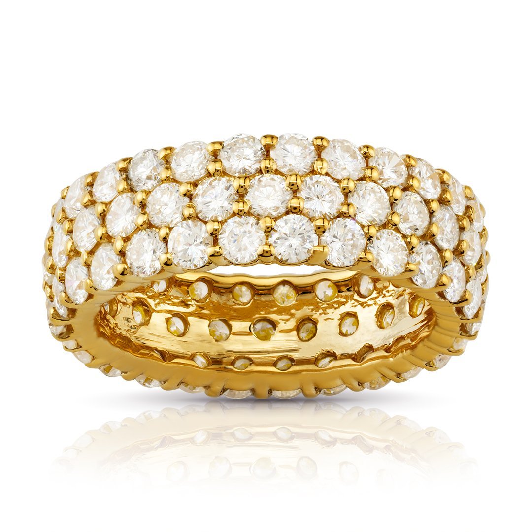 Clarity Enhanced Diamond Triple Row Eternity Band in 14k Yellow Gold 8.50 Ctw