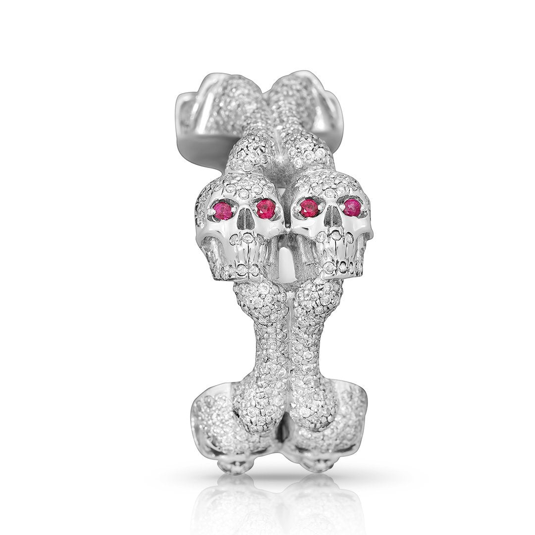 14k White Gold Diamond Skull Ring 2.81 Ctw