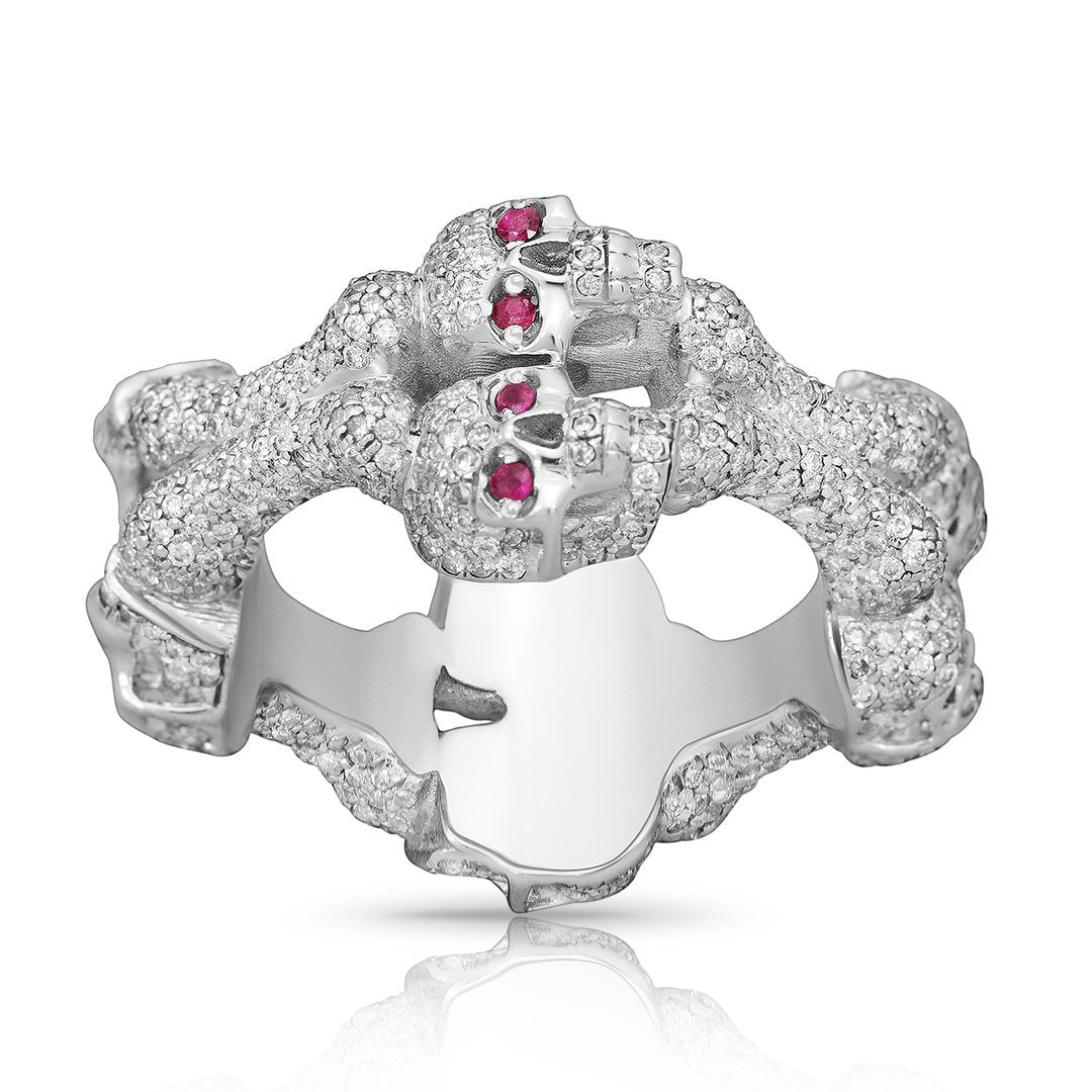 14k White Gold Diamond Skull Ring 2.81 Ctw