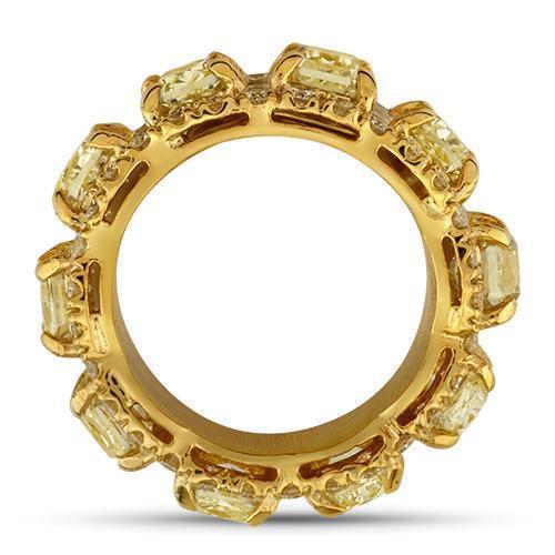 Fancy Yellow Cushion Cut Diamond Eternity Band in 14k Yellow Gold 9.50 Ctw
