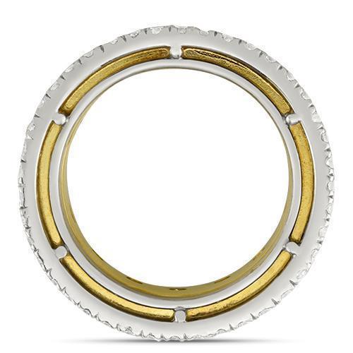Fancy Yellow Cushion Cut Diamond Eternity Band in Platinum and 18k Yellow Gold 12.47 Ctw