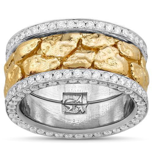 Gold Nugget Style Diamond Eternity Band Two Tone 14k Gold 3.50 Ctw