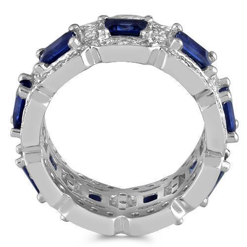 Platinum Womens Diamond Sapphire Eternity Ring 6.50 Ctw