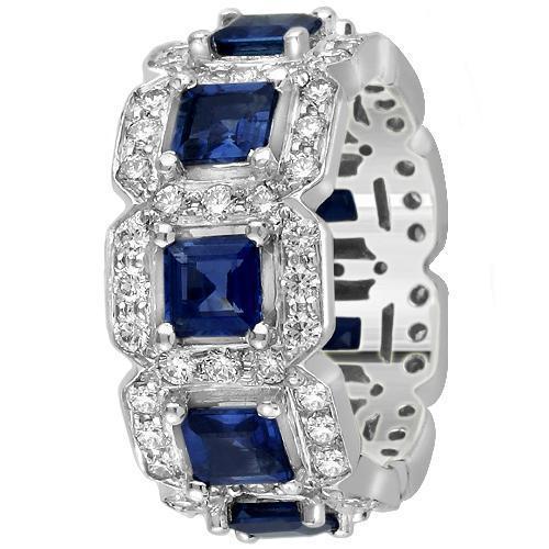 Platinum Womens Diamond Sapphire Eternity Ring 6.50 Ctw