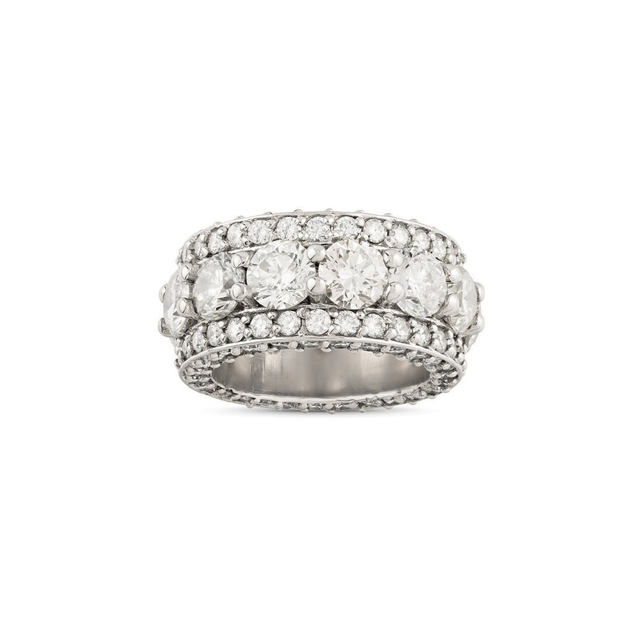 Three Row Diamond Wedding Band in 14k White Gold 17 Ctw