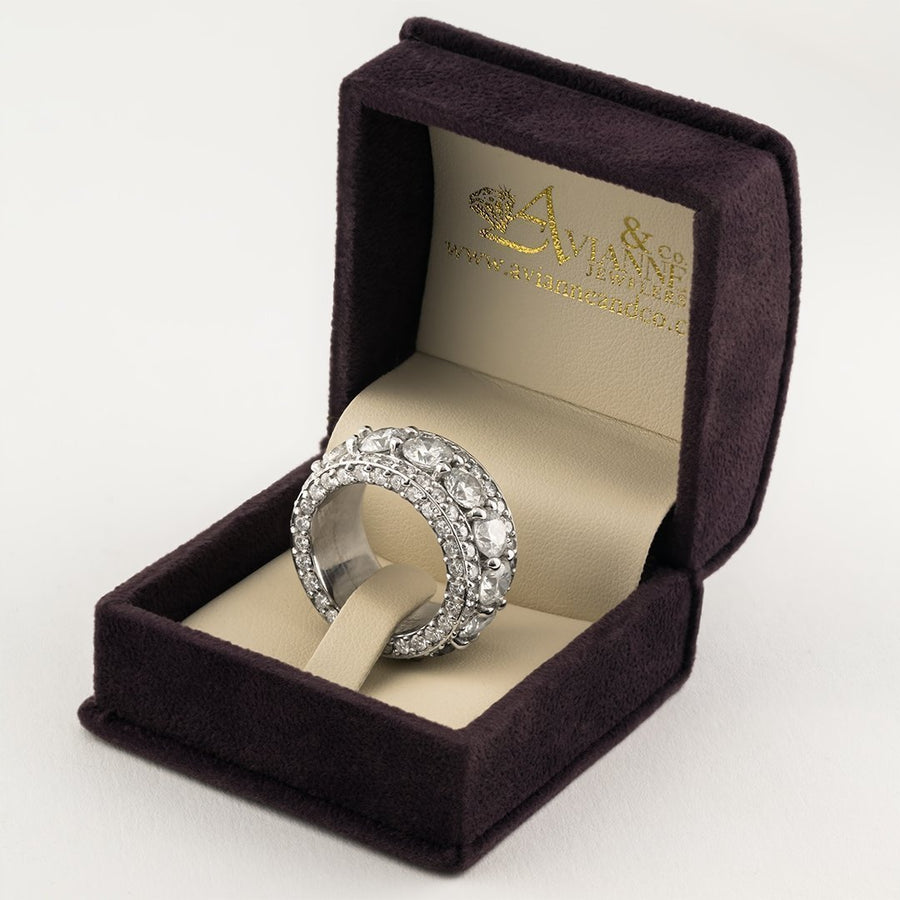 Three Row Diamond Wedding Band in 14k White Gold 17 Ctw