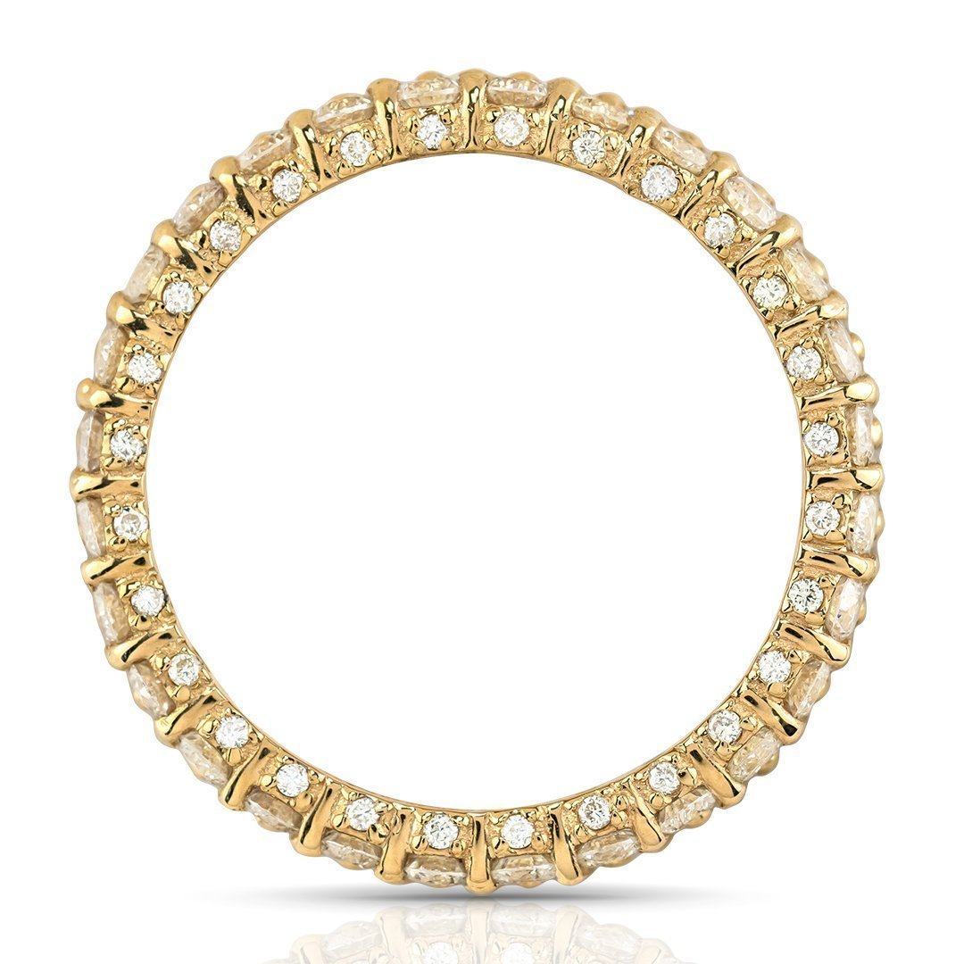 Triple Row Diamond Eternity Wedding Band Ring in 14k Yellow Gold 4.77 Ctw
