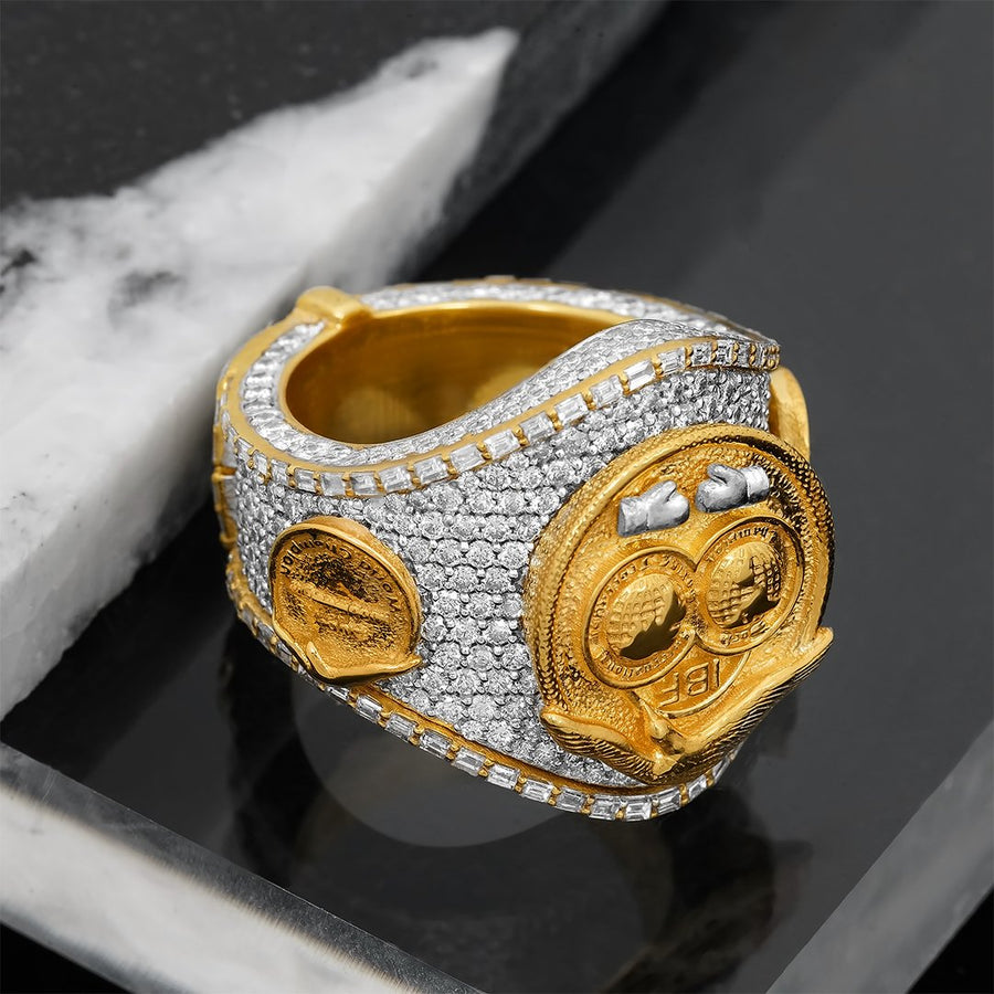 14k Yellow Gold Diamond Championship Belt Ring 10.45 Ctw