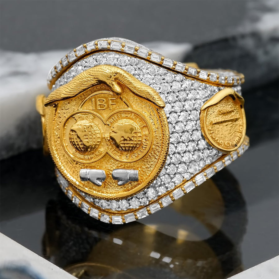 14k Yellow Gold Diamond Championship Belt Ring 10.45 Ctw