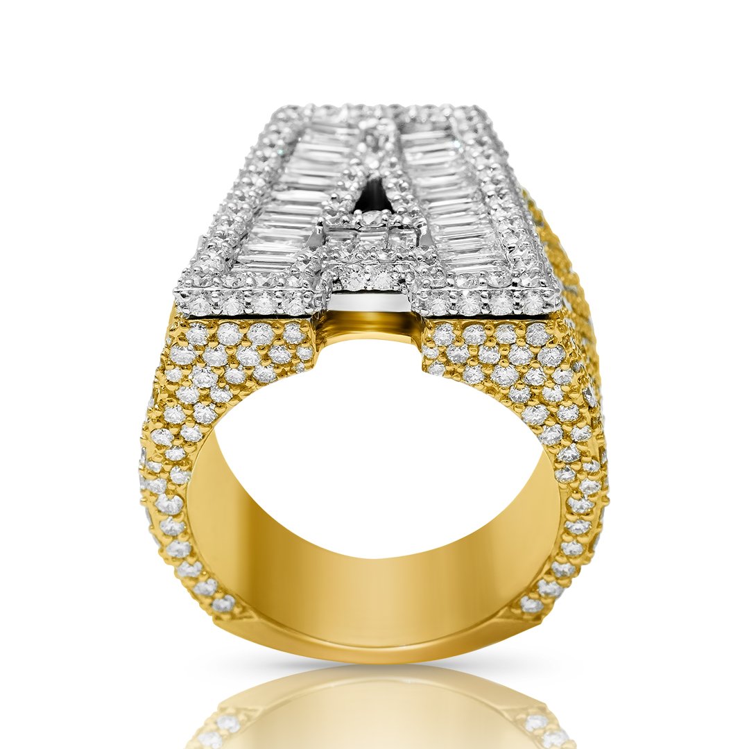 14k Yellow Gold Diamond Initial A Ring 9.21 Ctw