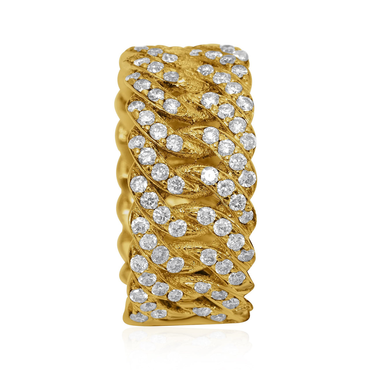 14k Yellow Gold Diamond Eternity Cuban Link Ring 1.70 Ctw