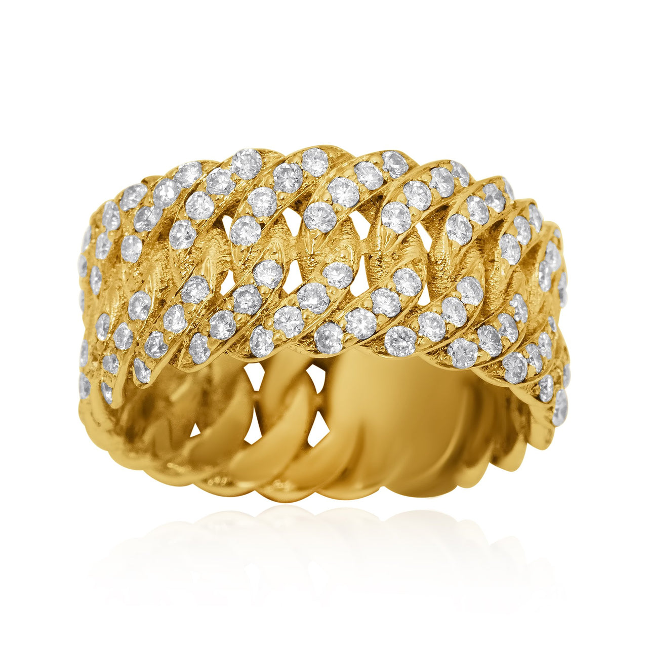 14k Yellow Gold Diamond Eternity Cuban Link Ring 1.70 Ctw