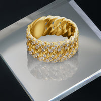 Thumbnail for 14k Yellow Gold Diamond Eternity Cuban Link Ring 1.70 Ctw