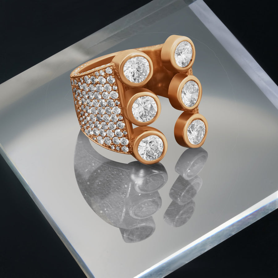 Anillo de eternidad de diamantes majestuosos de oro amarillo de 14 k, 4,48 quilates 