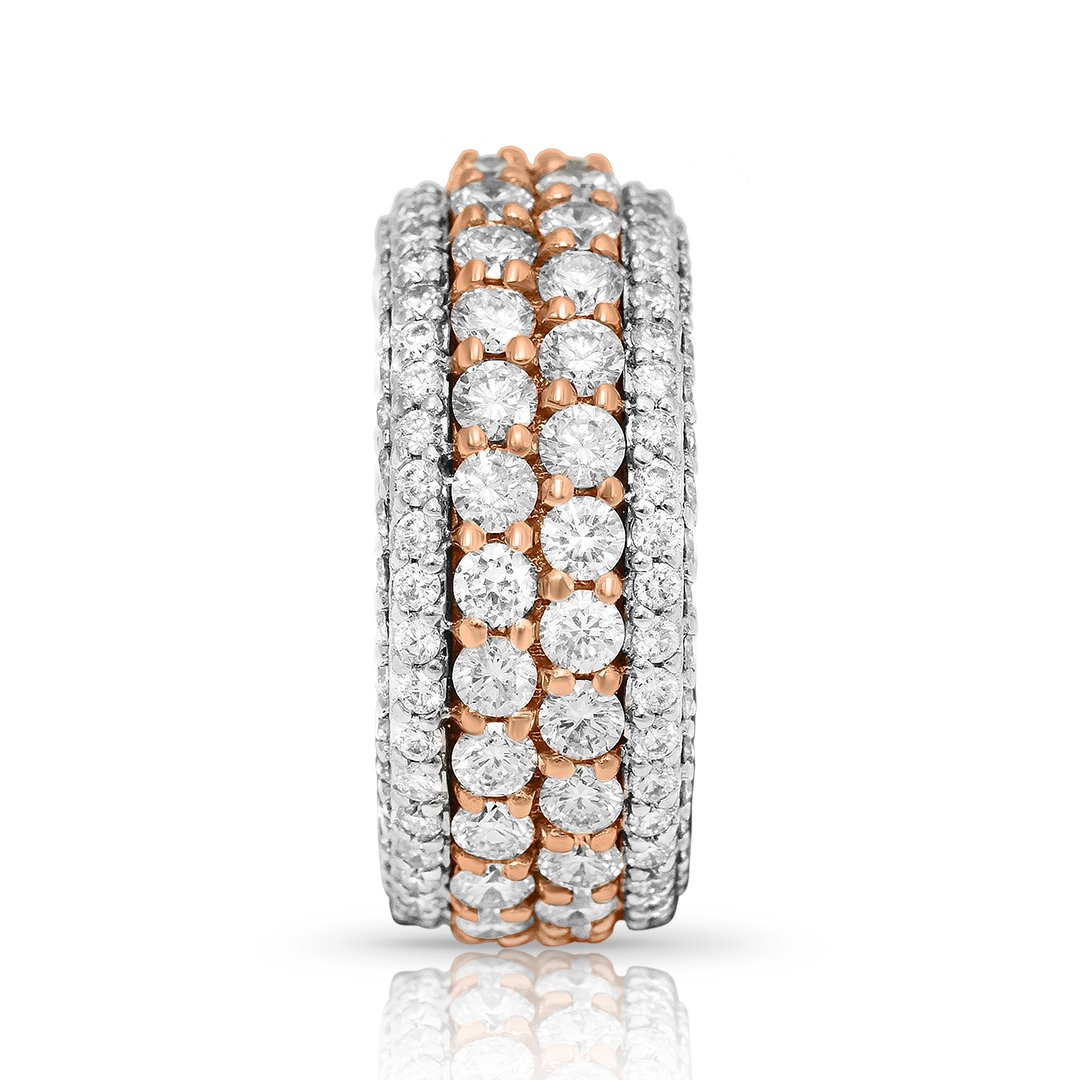 14k two tone Stacked Diamond Eternity Band 4.71 Ctw