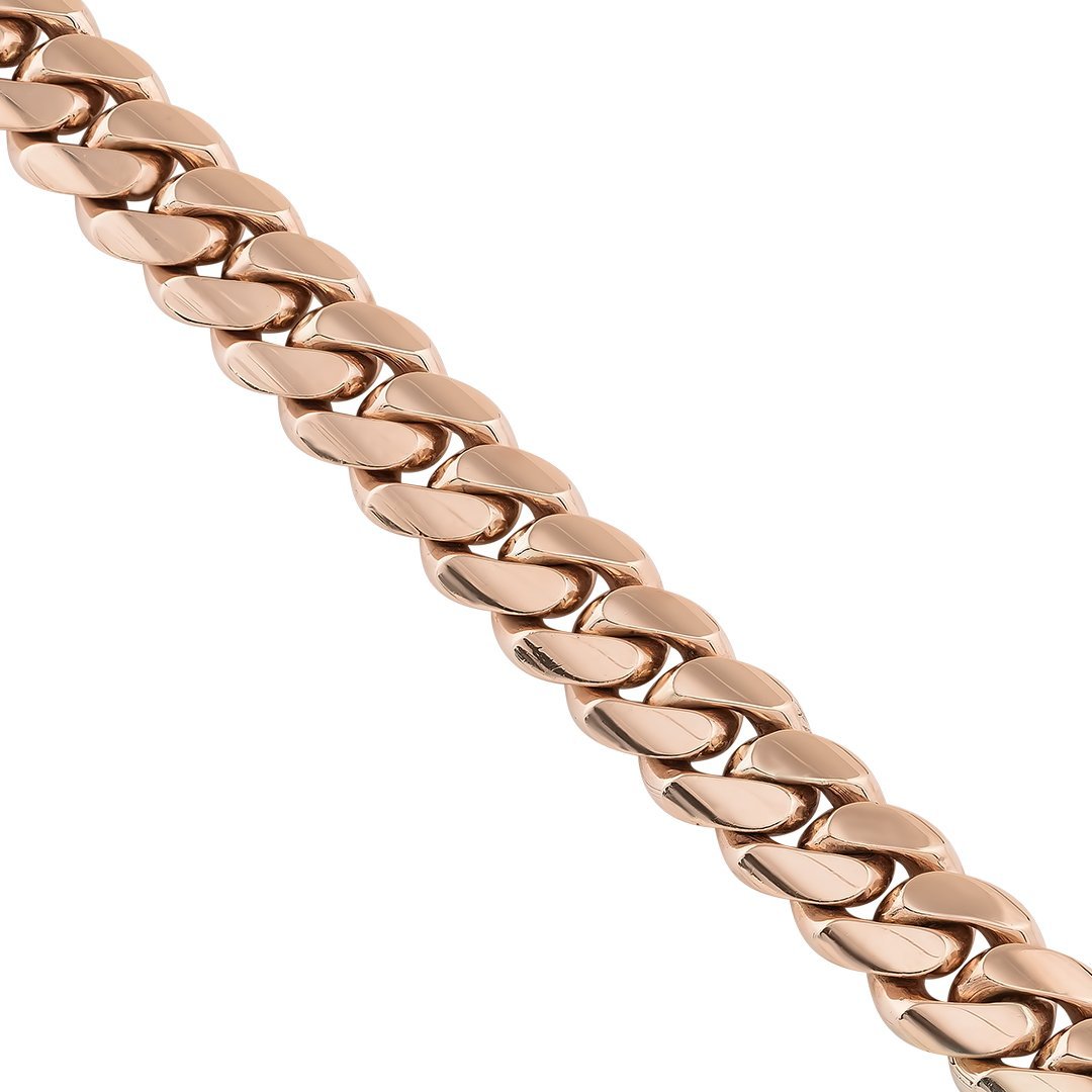 10k Rose Gold Solid Miami Cuban Link Chain 18 mm
