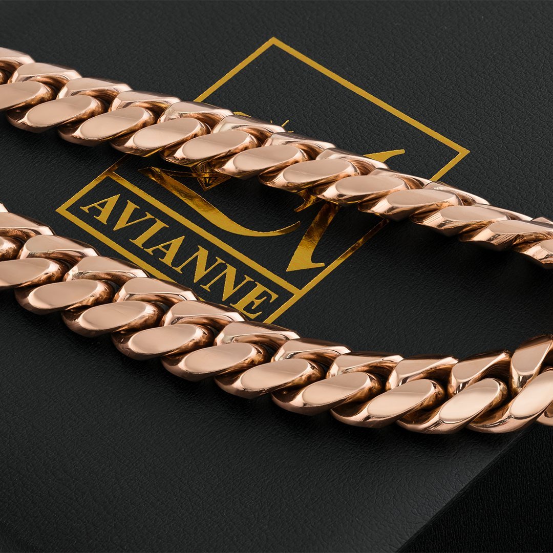 10k Rose Gold Miami Cuban Link Chain 18 mm