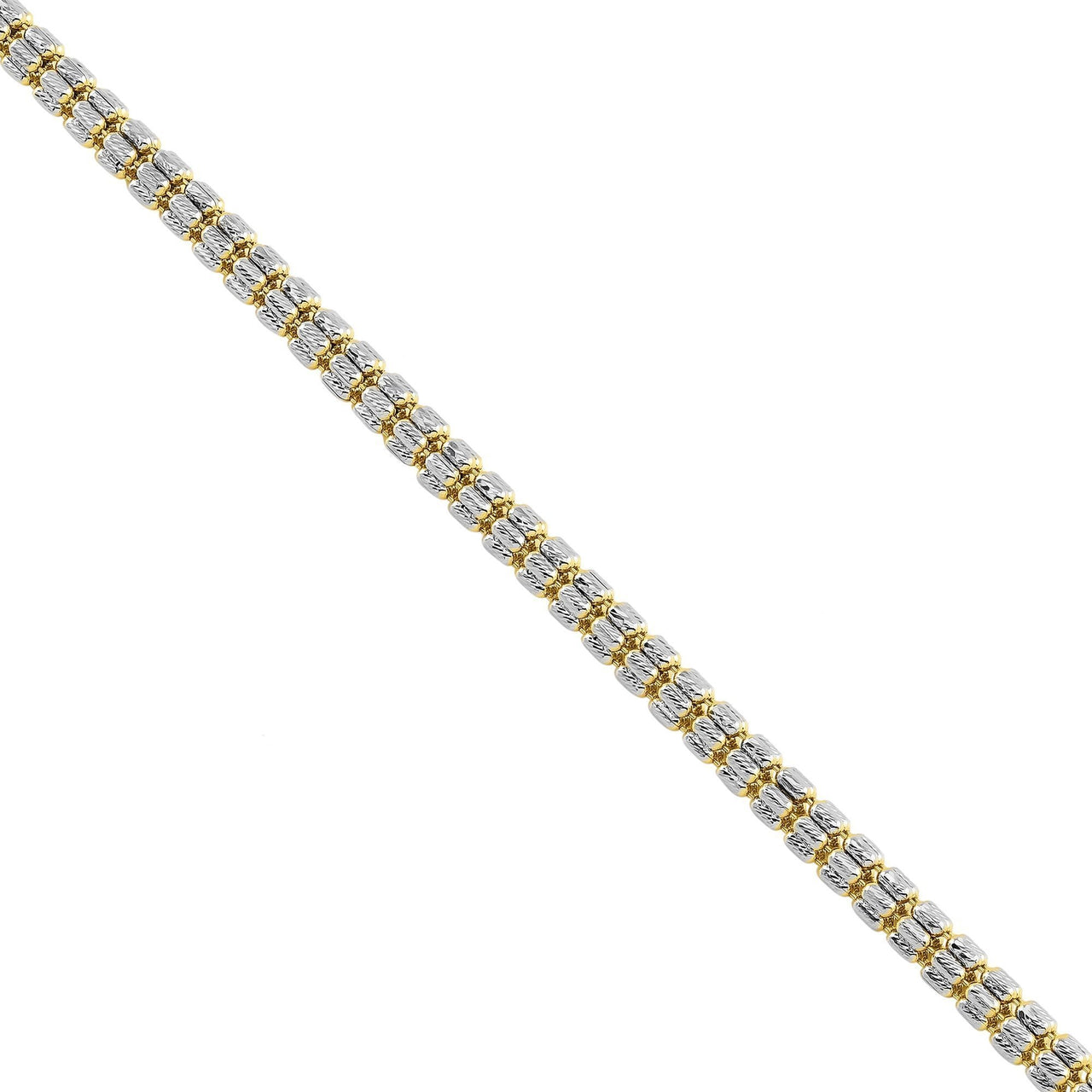 10K Two Tone Gold Six Bead Diamond Cut Link Chain 4 mm