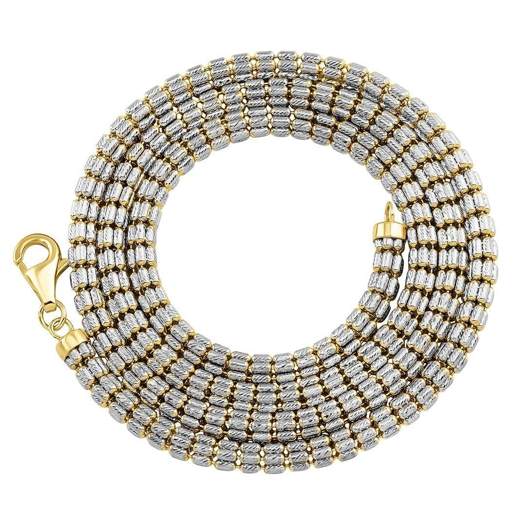 10K Two Tone Gold Six Bead Diamond Cut Link Chain 4 mm