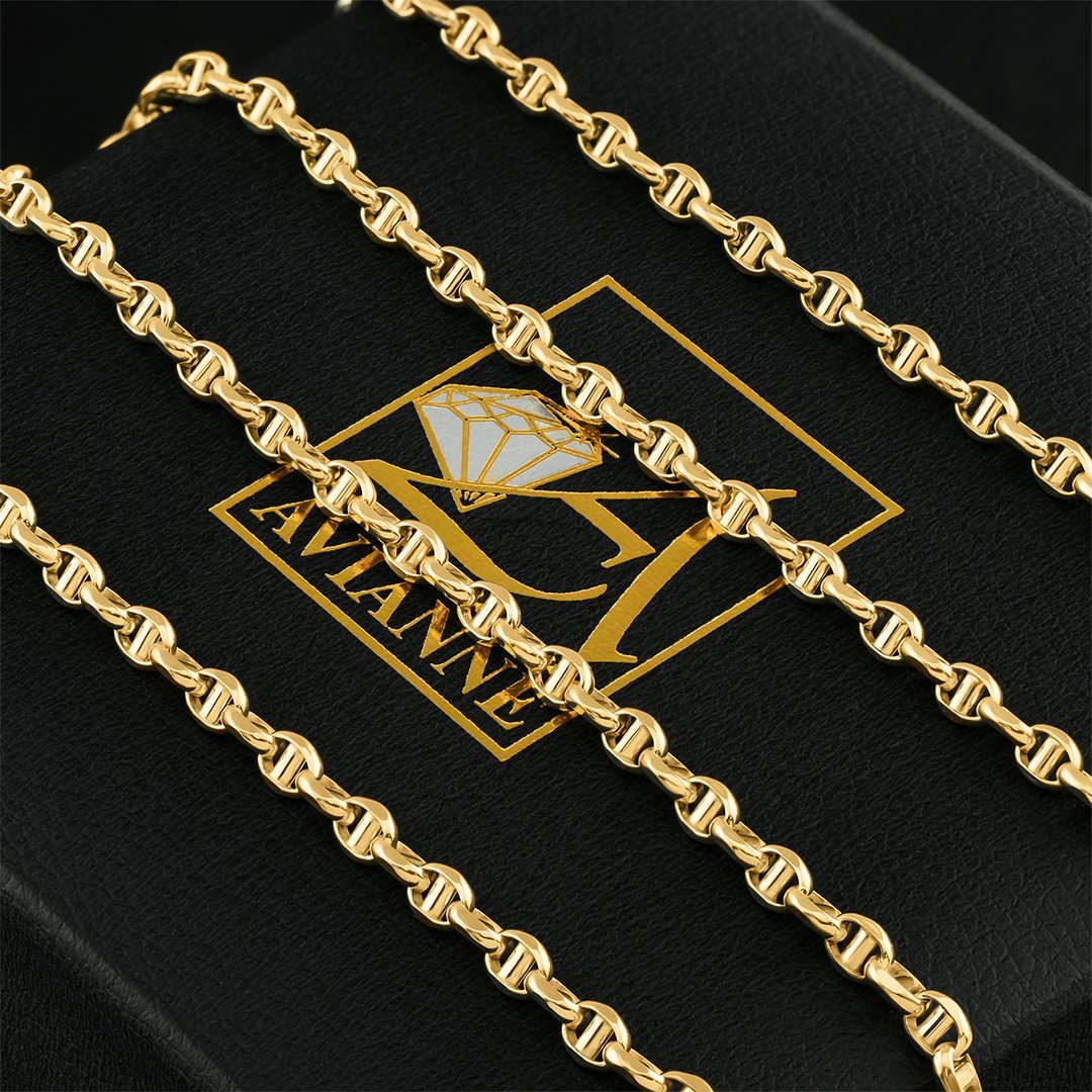 10K Yellow Gold Concave Anchor Link Chain 3 mm