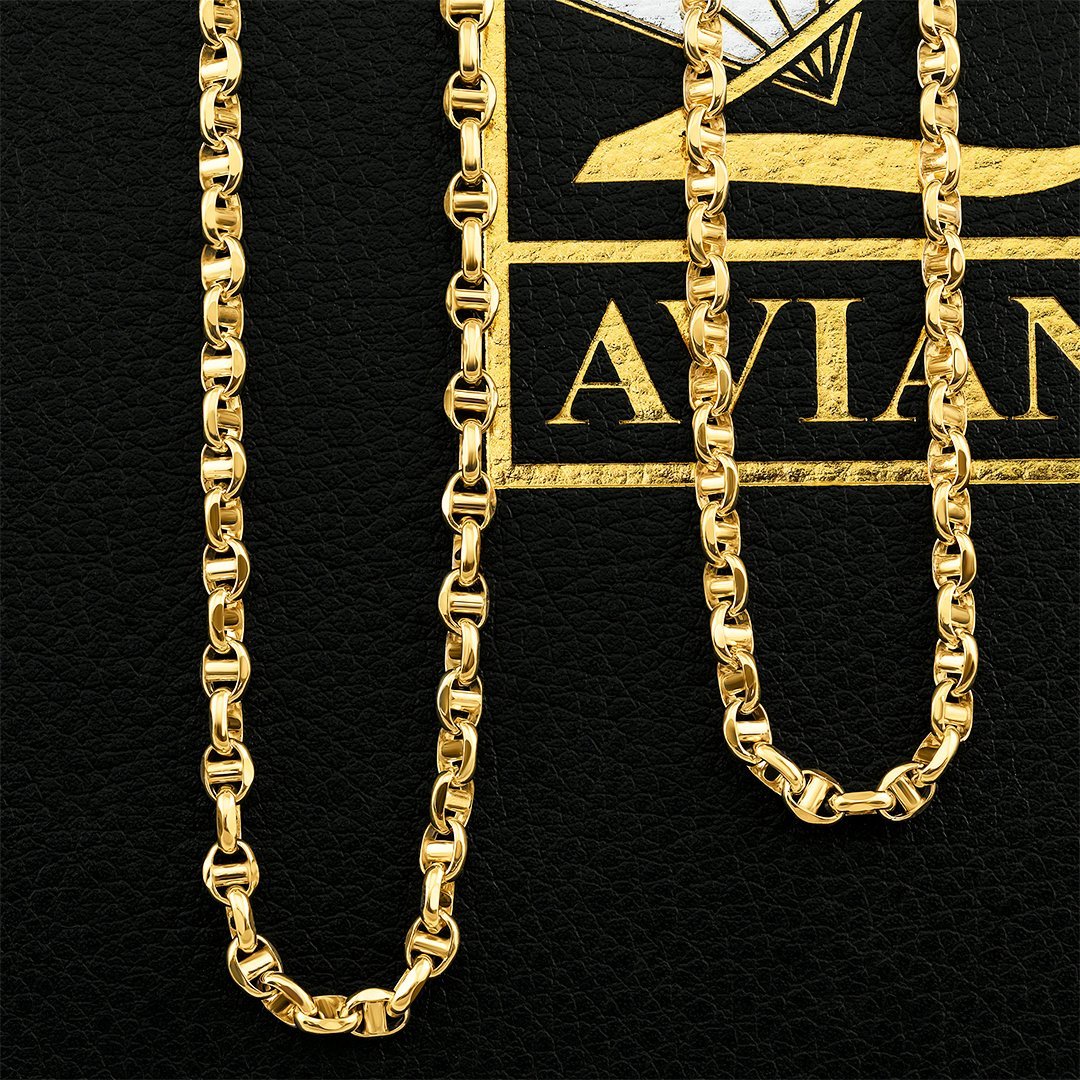 10K Yellow Gold Concave Anchor Link Chain 4 mm