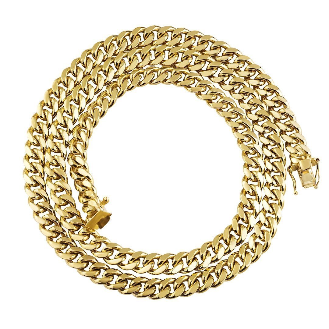 Real 10K Yellow Gold Chain Bracelet 5mm-10mm Miami Cuban Link Necklace 8-30 10 mm / 8 inch ( Bracelet)