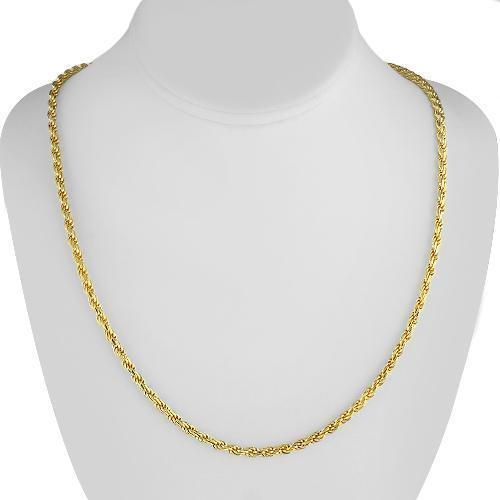 10K Yellow Gold Hollow Mens Rope Chain 3 mm
