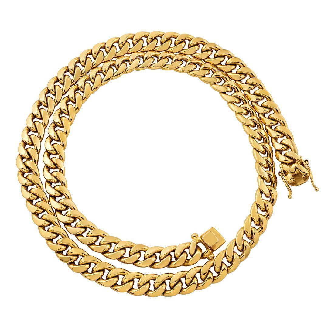 10k Yellow Semi-Solid Gold Cuban Link Chain 11 mm