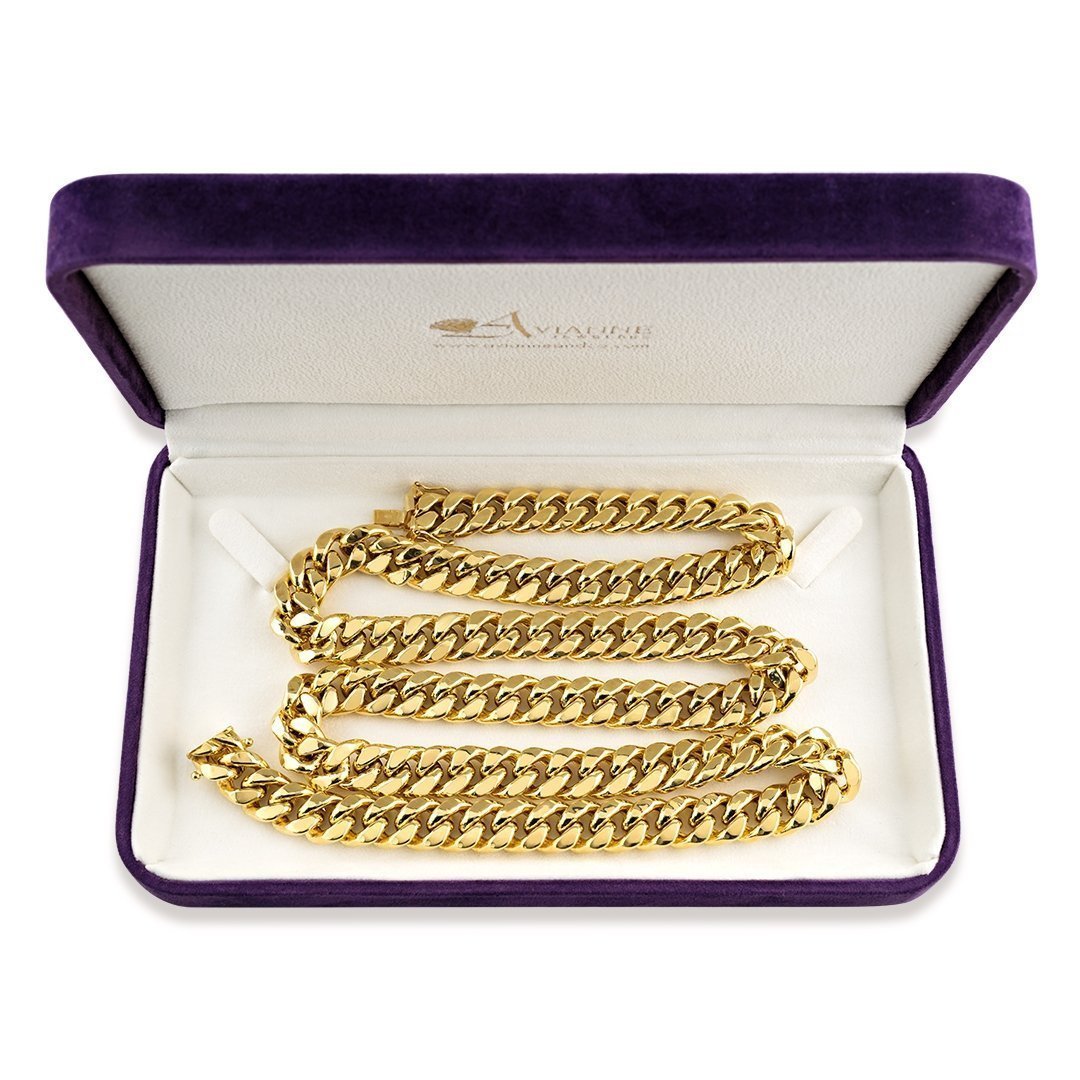 10k Yellow Semi-Solid Gold Cuban Link Chain 11 mm