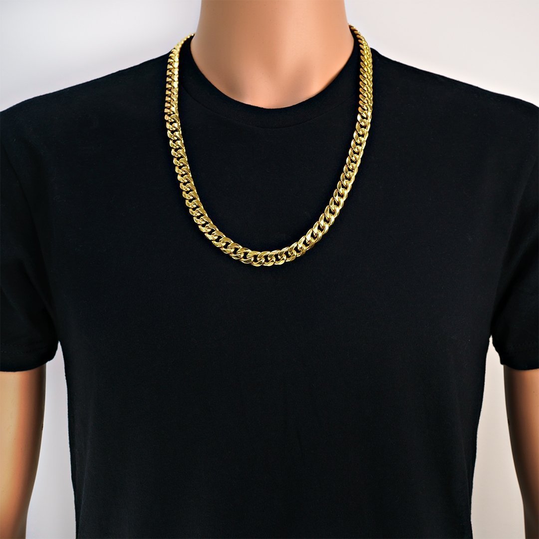 10k Yellow Semi-Solid Gold Cuban Link Chain 11 mm