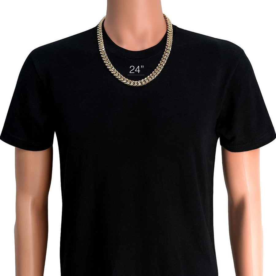 14k Semi-Solid Yellow Gold Cuban Link Chain 12 mm