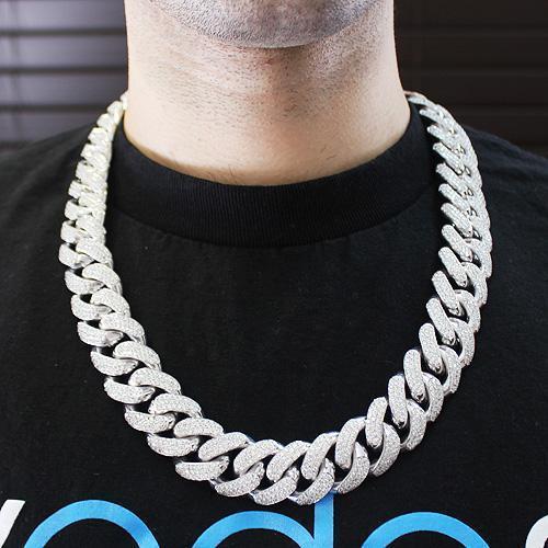 14K Solid White Gold Mens Diamond Custom Cuban Chain