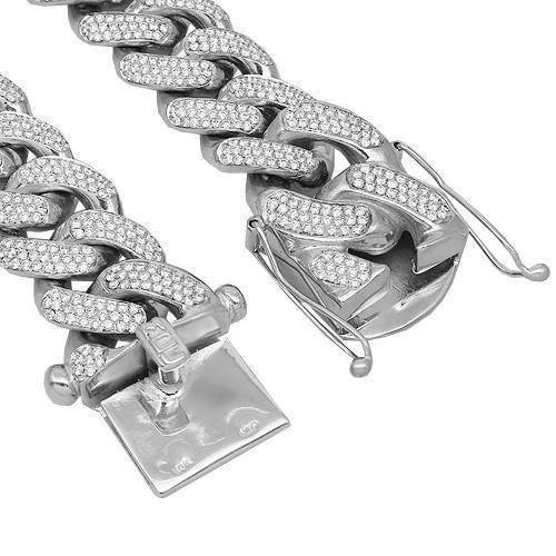 14K Solid White Gold Mens Diamond Custom Cuban Chain