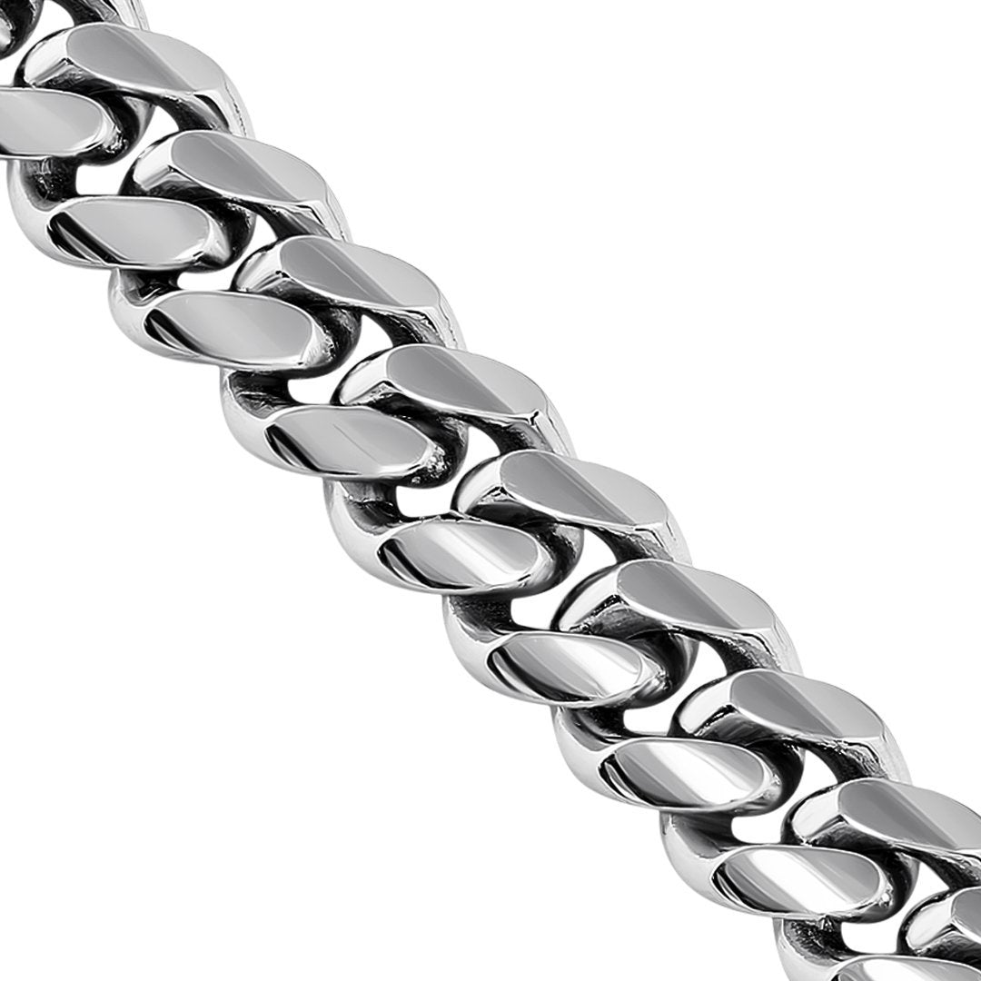 14k White Gold Solid Mens Cuban Link Chain mm