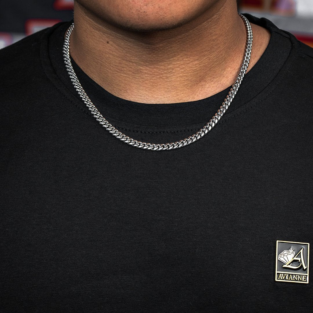 14k White Gold Solid Mens Cuban Link Chain mm