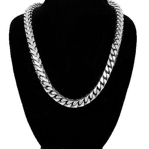 14K White Solid Gold Box Franco Chain 7 mm