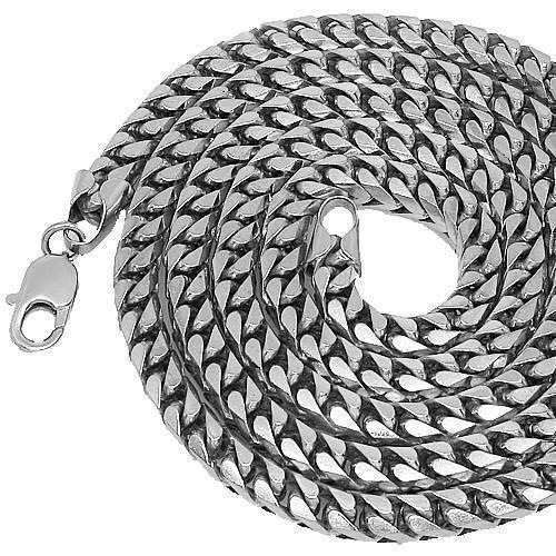14K White Solid Gold Box Franco Chain 7 mm