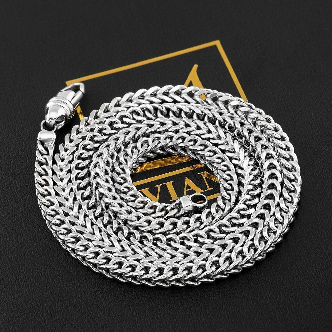 14K White Solid Gold Mens Franco Chain 5 mm