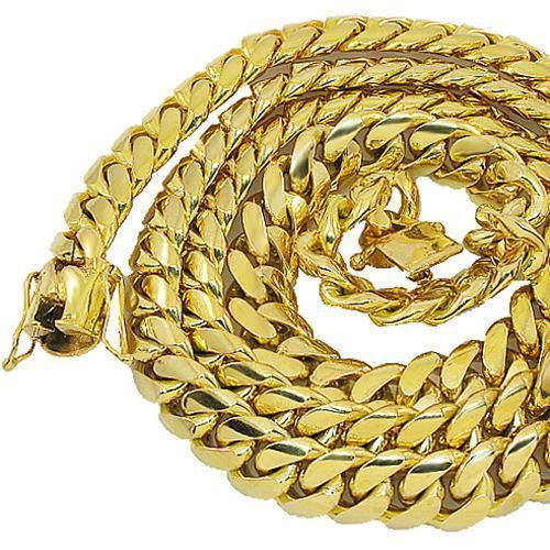 14K Yellow Gold Mens Cuban Link Chain 13 mm