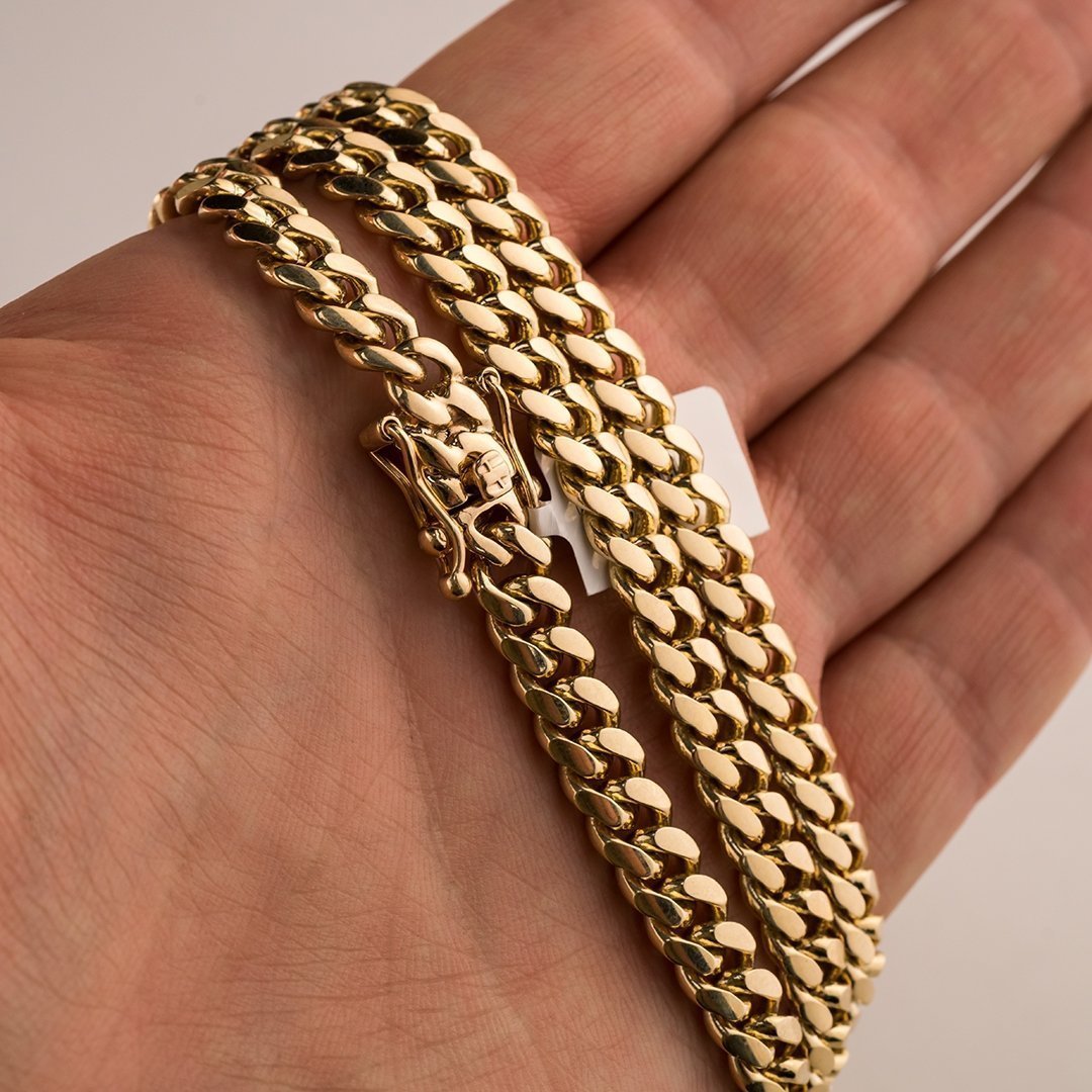 14K Yellow Gold Mens Cuban Link Chain 7 mm