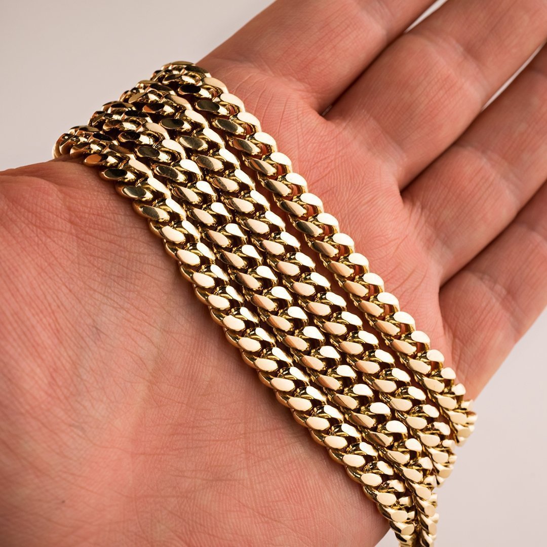 14K Yellow Gold Mens Cuban Link Chain 7 mm