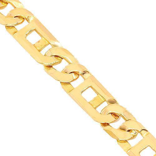 14K Yellow Gold Mens Fancy Tiger Eye Link Chain 7 mm
