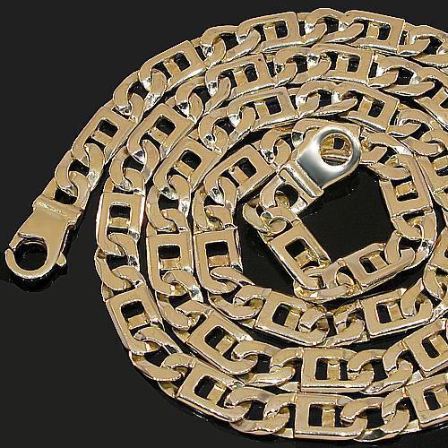 14K Yellow Gold Mens Fancy Tiger Eye Link Chain 7 mm