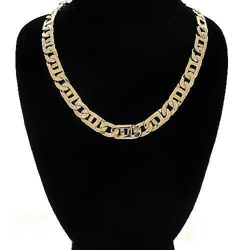 14K Yellow Gold Mens Fancy Tiger Eye Link Chain 7 mm