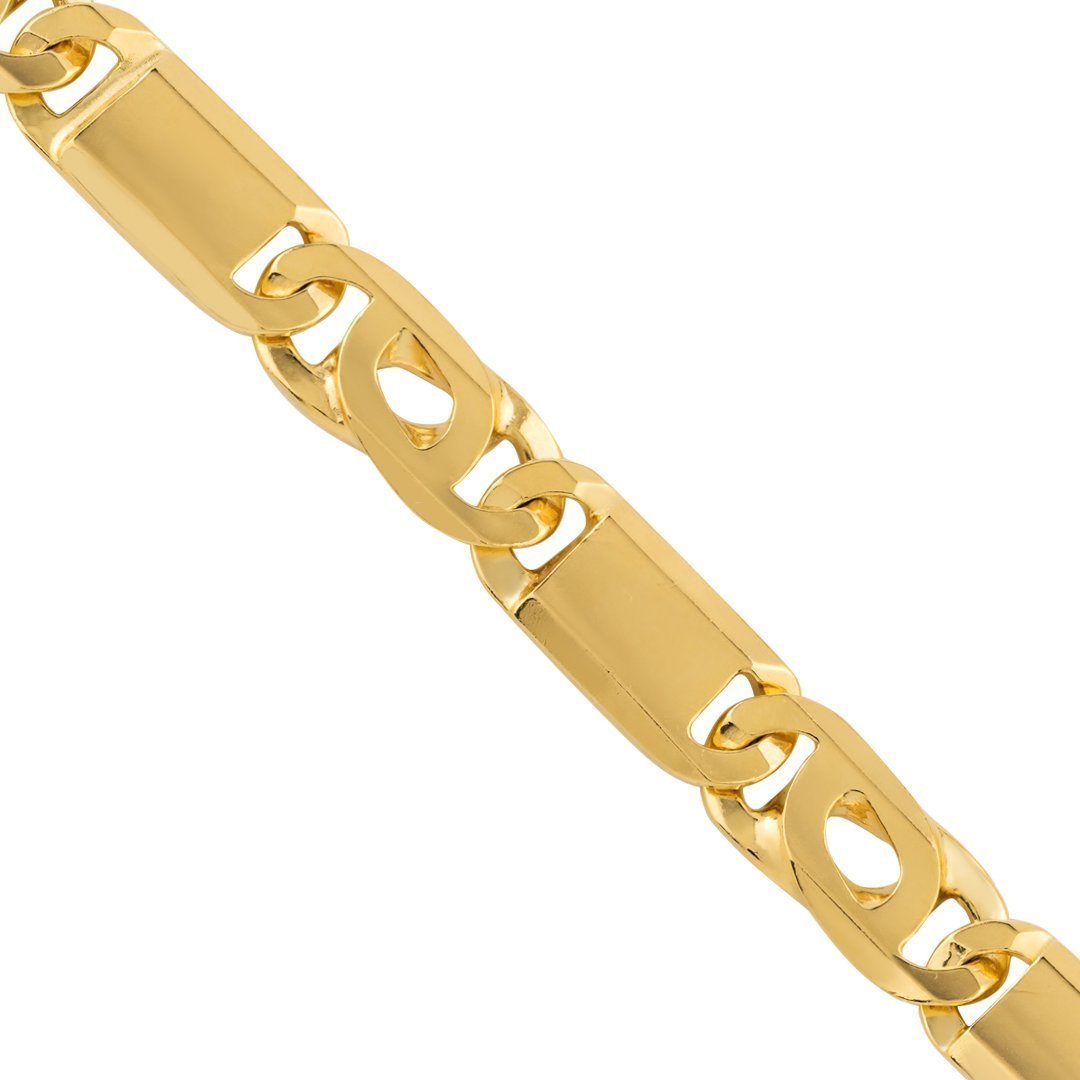 14K Yellow Gold Mens Handmade Tiger Eye Chain 6.5 mm