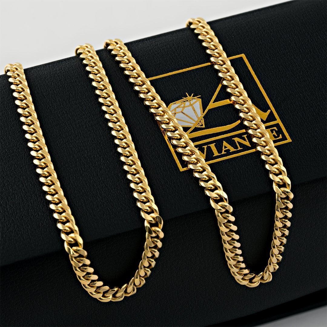 14k Yellow Solid Gold Miami Cuban Link Chain mm