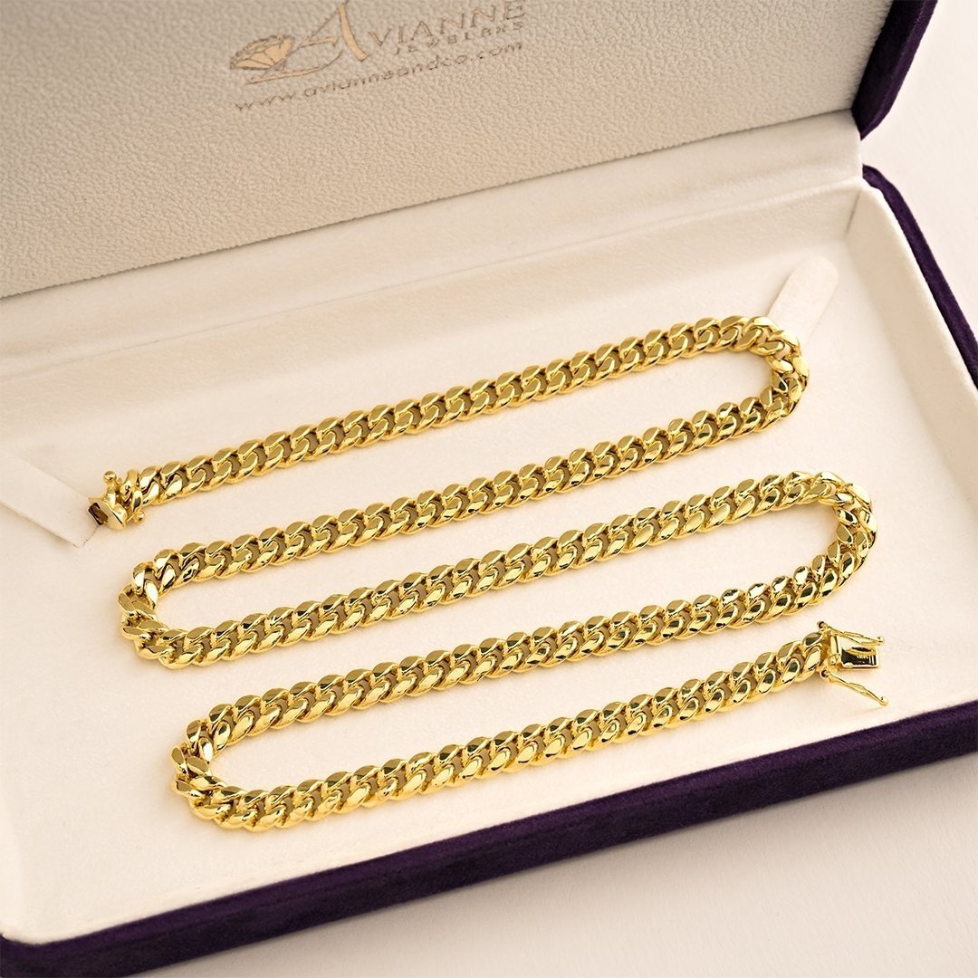 14k Yellow Gold Semi-Solid Cuban Link Chain 6.5 mm