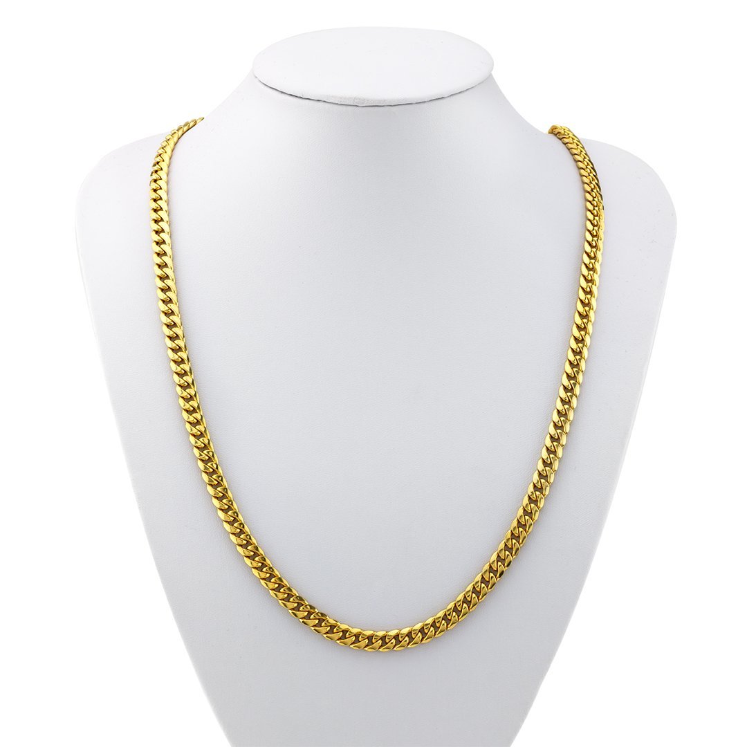 14k Yellow Gold Semi-Solid Cuban Link Chain 7 mm